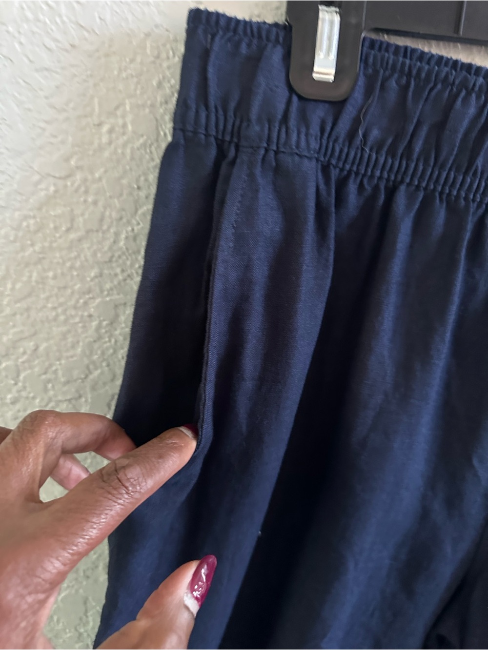 Tahari Essentials 100% Linen Navy Pull On Cropped Wide Leg Pants Women’s L - Picture 4 of 11